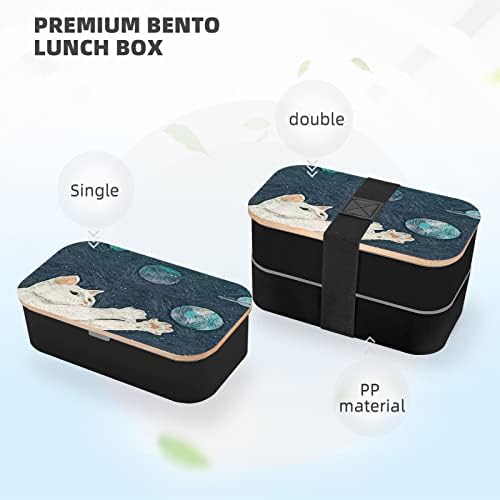 allgobee Nagy Bento Box Galaxy-Csillagos-Ég-Macska-Pick Ebéd Doboz Evőeszköz Készlet 40oz Japán Bento Box