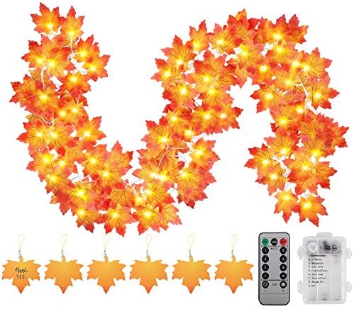 50 LED 16.4 Ft dekorációról Őszi Koszorú String lámpa Időzítő, Távirányító, Kivilágított Őszi Levelek Füzér Dekoráció, Akkumulátoros Őszi