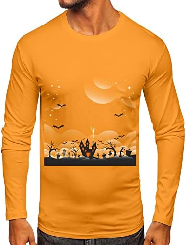 XXBR Halloween Mens T-ing, Alkalmi Fél Kísértetjárta Házban a Nyomtatás Hosszú Ujjú Vicces Grafikus Slim Fit Edzés Tshirt