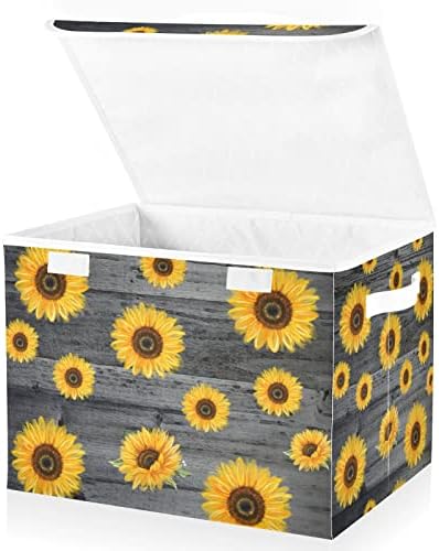 innewgogo Sunflower3 Tárolók szemhéjakkal a Szervező Összecsukható Tároló Doboz Fedéllel fogantyúval Oxford Szövet, Tároló Kocka Dobozban