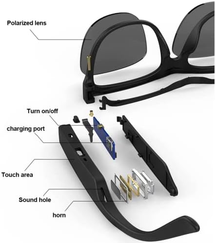 Raizel: az Okos Zene Bluetooth 5.0 Napszemüveg HiFi Fejhallgató Vezeték nélküli Vezetés Szemüveg HD Mic - Fekete Lencse