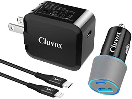 Cluvox Gyors USB C Töltő Szett Kompatibilis iPhone 12/11/Pro/Max/XS/XR/X/8/Plus/iPad-Mini/Air/SE 2020, 20W Gyors Autós Töltő& PD Telefon