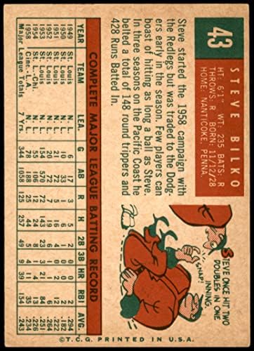 1959 Topps 43 Steve Bilko Los Angeles Dodgers (Baseball Kártya) Dean Kártyák 5 - EX Dodgers