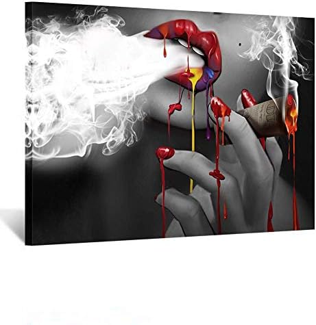 Kreative Művészeti Divat Vászon Nyomatok Nő a Dohányzás Wall Art a Szexi Vörös Ajkak Égő Pénzt Dollár Fekete-Fehér Absztrakt Festmények