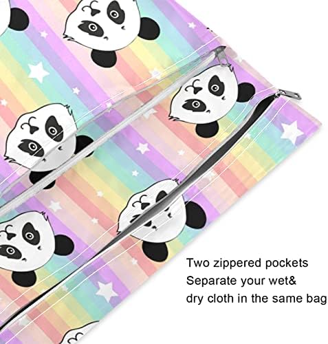 ZZXXB Panda Szivárvány Csíkos Vízálló Nedves Újrafelhasználható Táska ruha Pelenka Nedves-Száraz Táska Cipzáras Zseb Utazási