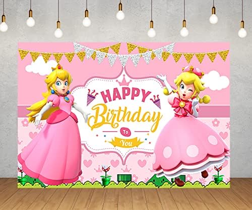 Hercegnő Hátteret Szülinapi Parti Dekoráció Princess Peach Banner a babaváró Party Kellékek 5x3ft