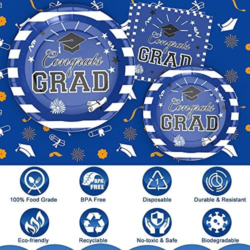 Érettségi Party Dekoráció 2023, Ballagási Party Kellékek Szolgál 24 Kék Eldobható Papír Tányérok Evőeszközök Szett Lemezek Szalvéta Terítő