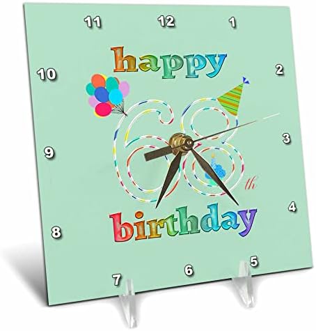3dRose Boldog 68 Születésnapot, Süti a Gyertyát, Lufi, Kalap. - Desk Órák (dc_352193_1)