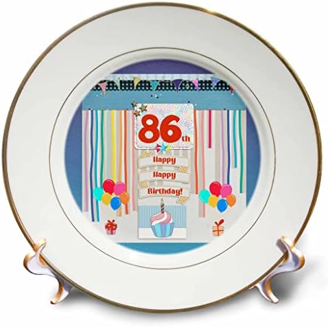 3dRose Kép a 86-ik Születésnapja Tag, Cupcake, Gyertya, Lufi, Ajándék, Szerpentin, Lemezek (cp_360021_1)