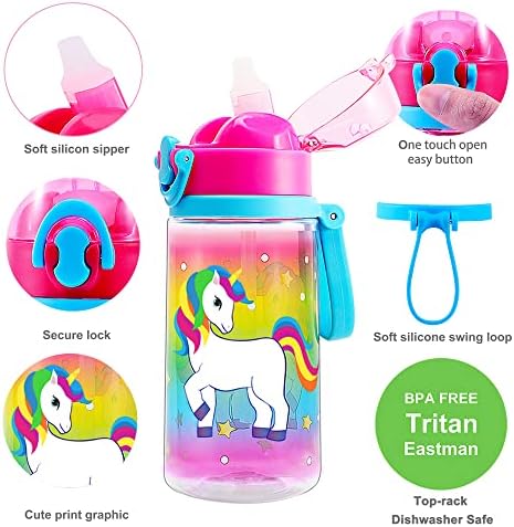 Haza Dallam 18 oz Aranyos üveg Vizet, a Szalma, a Lányok, BPA MENTES Tritan & szivárgásmentes Egy Kattintással Nyitott Flip