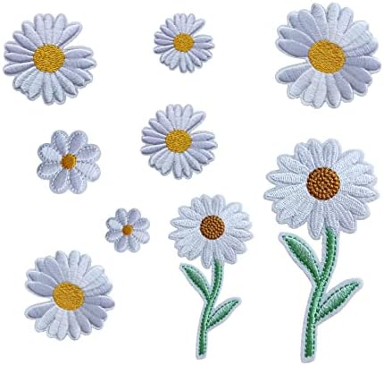2DB Kis Aranyos Virág Fehér Daisy Vasalót Öntapadó Tapasz, Hímzett Patch, Jelkép, Jelvény, Hátizsákok,Farmer, Kabát (02)