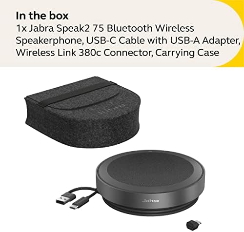 Jabra Speak2 75 Vezeték nélküli Bluetooth Kihangosító, Hordozható Hangszóró, 4 zajszűrő Mikrofon, 65mm Full Range Hangszórók & USB-C