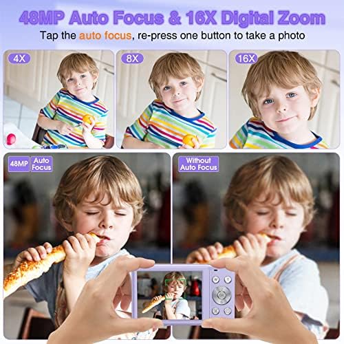 Digitális Fényképezőgép, Nsoela 2.7 K FHD 48MP Autofókusz Gyerekek Kamera 16X Digitális Zoom, 2.8 - os LCD Kompakt Pont Lőni Kamera 32 GB-os