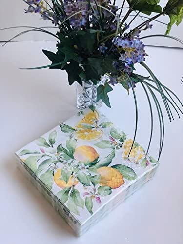 40-ct 13x13 Flora virágzó gyümölcstermő Citrom, Papír, Szalvéta | Dekoratív Ebéd, Vacsora Szalvéta | Szép flóra citrom Szalvétára