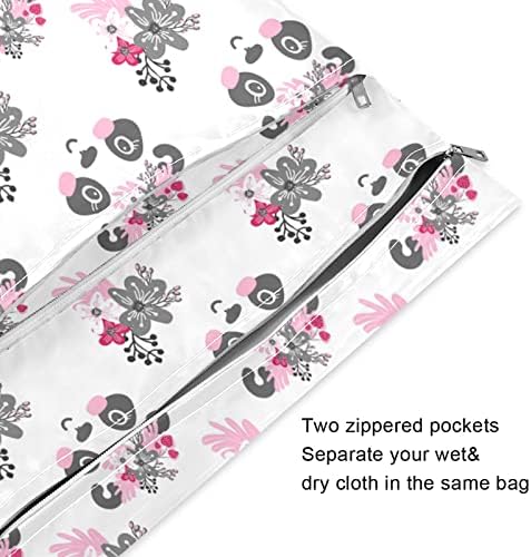 ZZXXB Panda Virágos Vízálló Nedves Újrafelhasználható Táska ruha Pelenka Nedves-Száraz Táska Cipzáras Zseb Utazási Beach