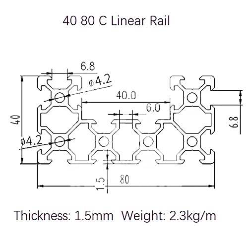 Mssoomm C Csatorna U Típusú 4080-Ban Lineáris Vasúti L: 72.83 inch / 1850mm Alumínium Profil Extrudálás Európai Szabvány AnodizedSleek