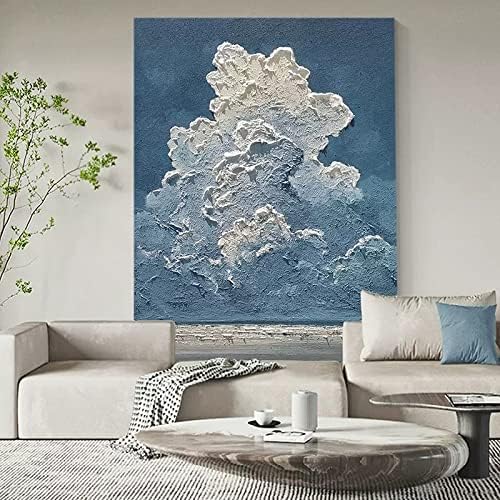 JFNISS Art 3D Absztrakt Művészet Festmények - olajfestmények, Vászon kék ég, fehér felhők, Kézzel Festett Absztrakt Alkotás Vászon Wall Art