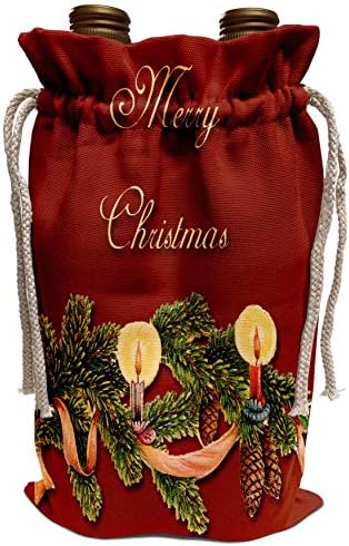3dRose MILLIÁRD Régi Karácsonyi Illusztráció, Reprodukció - Boldog Karácsonyi Fenyő Koszorú Piros Gyertyát a Narancssárga Lángok - Bor,