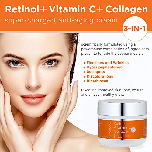 C-Vitamin + Retinol + Kollagén | Super Feltöltött Anti-Aging Krém | Gyógyszeripari Minőségű Minőség | Segít Sima & Kövér Finom Vonalak