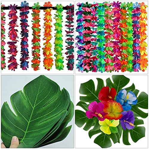 Amosfun Trópusi Party Dekoráció Meghatározott Hawaii Luau Hibiszkusz Garland String Táblázat Hula Fű Szoknya pálmalevelekből Gyümölcsöt Válassz