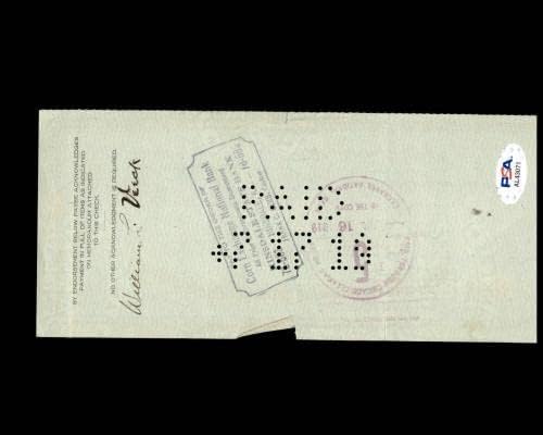 William Veeck PSA DNS Aláírt x2 Chicago Cubs Ellenőrizze 7-15-1919 Autogram - MLB Vágott Aláírás