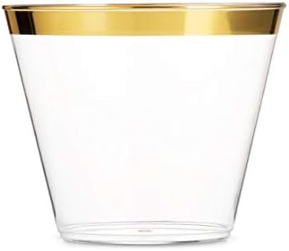 Munfix 100 Arany Műanyag Poharak 9 Oz Átlátszó Műanyag Poharak Régimódi Forgatagban Arany Keretes Csésze Díszes Eldobható