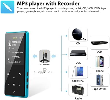 MP3 Lejátszó, 64 gb-os MP3 Lejátszók, Bluetooth 5.2 Támogatja a Lossless Music Visszaállítani a hi-fi hangminőség, Támogatja Felvétel
