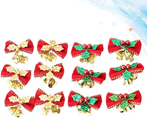 Abaodam 12db Mini Bowknot Bell Kreatív karácsonyfa Lóg Masni Dekoráció Ajándék DIY Kalap Jelmez Accessary Bowknot Karácsonyi