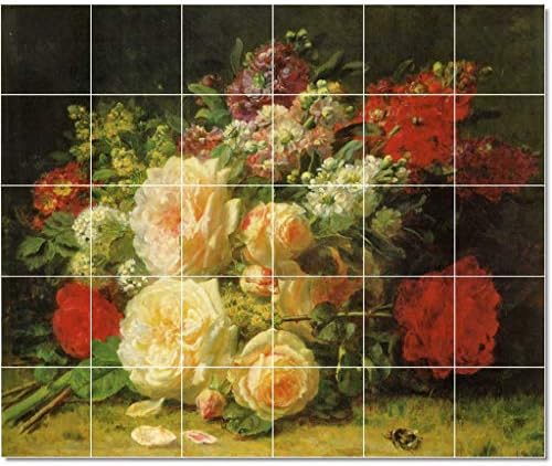 Kerámia Freskó-Jean Baptiste Robbie Virág Festmény 181. 24W x 18H (12) 6x6 Csempe