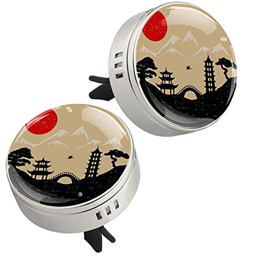 2DB Retro Japán Templom Táj Autó Aromaterápiás illóolaj Diffúzor Medál Mágneses Bezárása Medál a Vent Clip 4 Utántöltő Párna