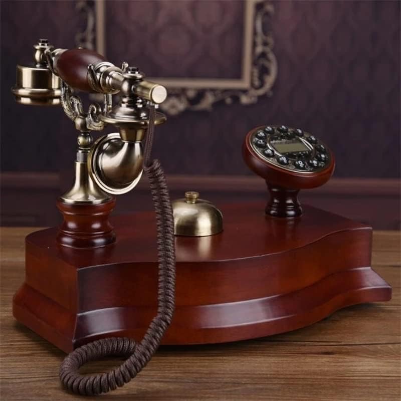 SEASD Antik Vezetékes Telefon Mechanikus Bell Lelkipásztori Retro Home Office Tömör Fa Vezetékes Telefon Kék Háttérvilágítás+Kihangosító+Hívófél-AZONOSÍTÓ
