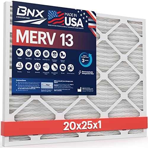 BNX TruFilter 20x25x1 MERV 13 (1 Csomag) AC Kemence Levegő Szűrő - MADE IN USA - Elektrosztatikus Rakott légkondícionáló HVAC AC Kemence