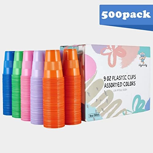 Lilymicky 500 Csomag 9 oz Műanyag Poharak, Eldobható Poharakból isszák, különböző Színben, 9 oz Műanyag Fél Csésze 5 Színek, Tökéletes