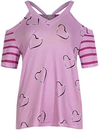 Nyáron, Ősszel Tshirt Tini Lányok 2023 Rövid Ujjú, V-Nyak Grafikus Szív a Szeretet Csíkos Felső Tshirt a Nők WA WA
