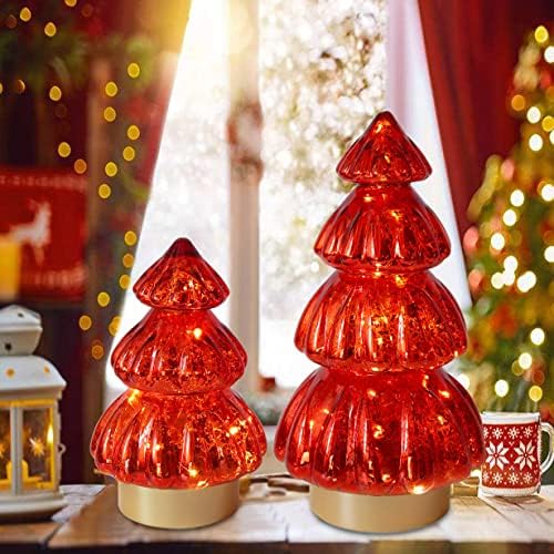 Fény Higany Üveg karácsonyfa Figura elemes Időzítő a Asztaldíszek Ablak Asztali Kandalló Nehéz Súly Üveg Vörös Színű Készlet 2 Méret