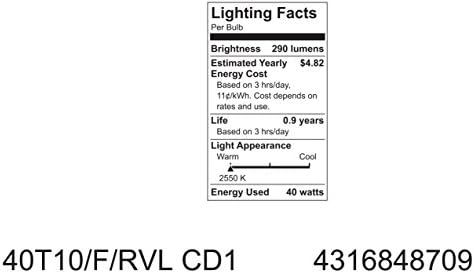 A GE (6 Izzók) 48709 Mutatják 40 watt-Speciális T10, 40T10/F/RVL Csöves Lámpa, 290 lumen, Matt
