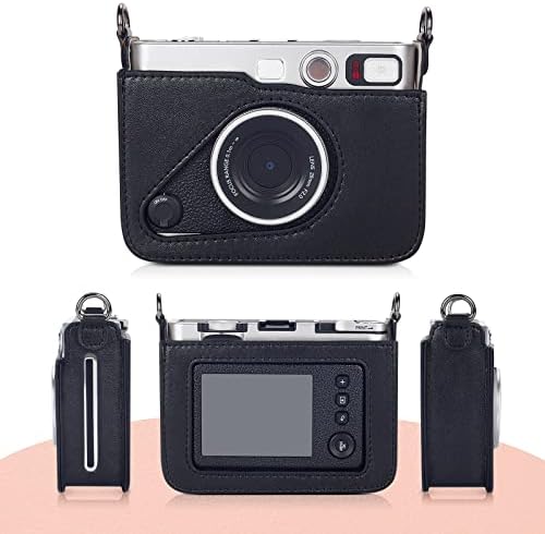 Phetium Védő tok Kompatibilis a Fujifilm Instax Mini EVO Hibrid Instant Fényképezőgép-PU Bőr Táska, Állítható vállpánt (Fekete)