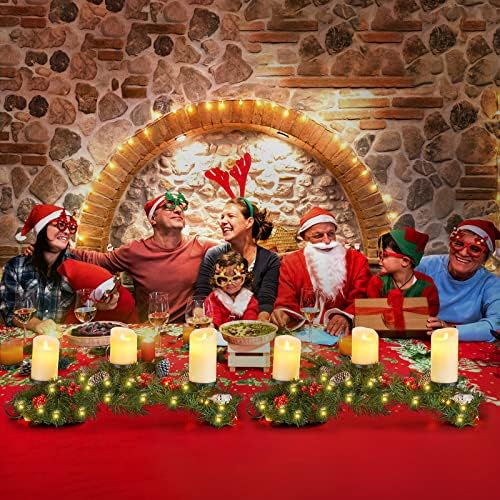 4 Db Karácsonyi Asztal Dísz, Dekoráció, 3 Karácsonyi gyertyatartók LED tündérfény String Fények elemes Mesterséges Piros
