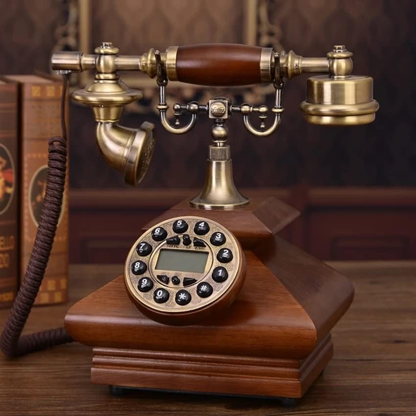 ZSEDP Antik Retro Telefon Tömör Fa Vezetékes Dekoráció, Gombot, Tárcsázza a Hívófél-AZONOSÍTÓ, Háttérvilágítású Kihangosító Hívás
