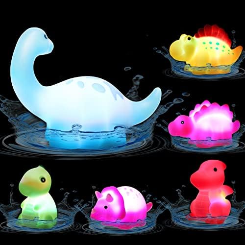 Dinoszaurusz Fürdő Játékok - ToyoFun 6 Pack Fény Villogó Színes Úszó Gumi Fürdőkádban Játékok Baba Kisgyermek Csecsemők, Gyerekek