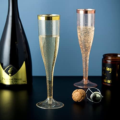 Rose Gold Műanyag pezsgőspoharak [1 Doboz 30 ] 6.5 Oz Arany Glitter Klasszikus Műanyag edények, Műanyag Köszöntő Szemüveg
