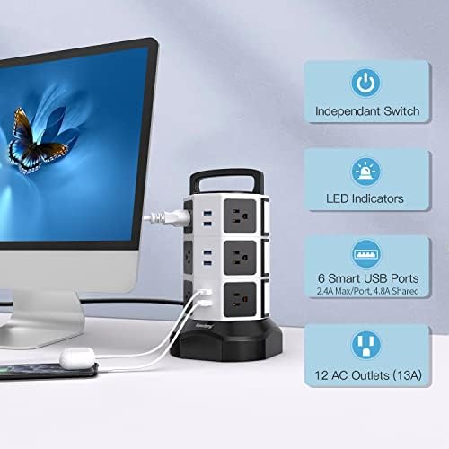 Elosztó Torony JACKYLED túlfeszültségvédő Elektromos töltőállomás 3000W USB Töltő Hub Quick Charge 3.0 JACKYLED 4 USB Port Hordozható