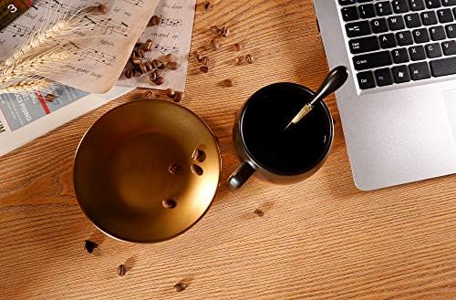 lavekywasa Európai Stílusú Tea kávéscsésze Szett Fekete Arany Fokozatos Régi Kerámia Bögre Bögre Kanállal&Csészealj Szett Használt Latte,