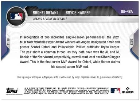 Shohei Ohtani & Bryce Harper Kettős Aláírt Mvp Díjat Topps Most Auto Kártya os-42a - Baseball Asztalon Dedikált Kártyák