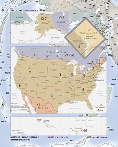 16x20 Amatőr Rádió Egyesült Államok Térkép (Bevált Államok)