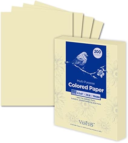 WritePads Veritas Színes másolópapír,Többcélú papír,Színes Nyomtató Papír 8,5 x 11, 24 lb / 90 GSM,Tejszín,200 Lap (1 Csomag)，Made in USA