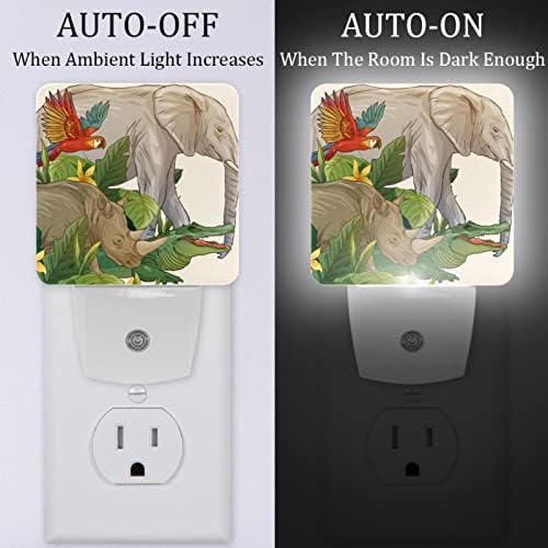 2 Csomag Plug-in Éjjeli LED-es Éjszakai Fény, Elefánt, Orrszarvú Krokodil Állatok Alkonyat-hogy-Hajnal Érzékelő Gyerek Szoba