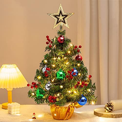 Asztali Mini karácsonyfa, 24 Hüvelykes Miniatűr Fenyő karácsonyfa Lógó Díszek, Kis karácsonyfa Fényei, a Legjobb DIY Karácsonyi