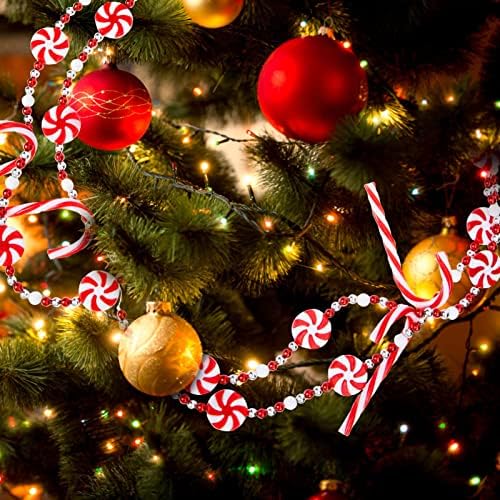 Didiseaon Karácsonyi Dekorációk, Karácsonyi cukorbot Garland Mentolos Cukorka Gyöngy Koszorú, Piros meg Fehér Csík Karácsonyi