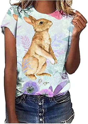 Női Nyúl Nyomtatott Aranyos T-Shirt Húsvéti Alkalmi, Rövid Ujjú Sleeve Laza Felsők Aranyos 3D Grafikus Póló Tini Lányok